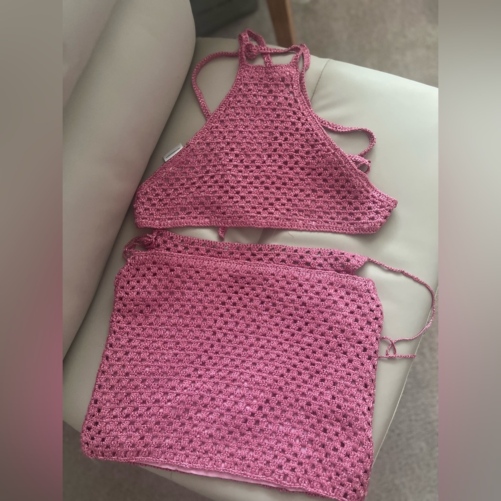 White Fox Boutique Hot Pink Halter Crop Top & Mini Skirt